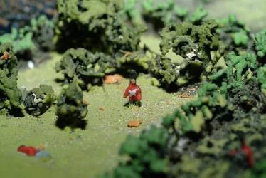 Diorama van de Slag bij Waterloo met troepen gepositioneerd zoals om 19.45 uur op 18 juni 1815 (detail)